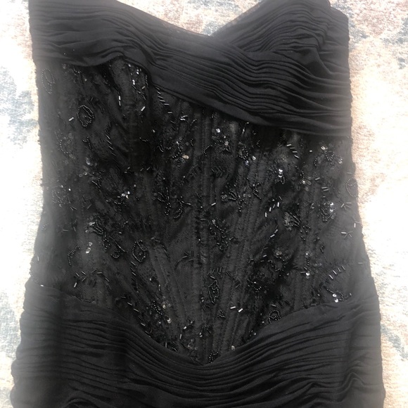 VICKI TIEL BLACK BEADED LACE RUCHED COCKTAIL DRESS - Picture 6 of 6